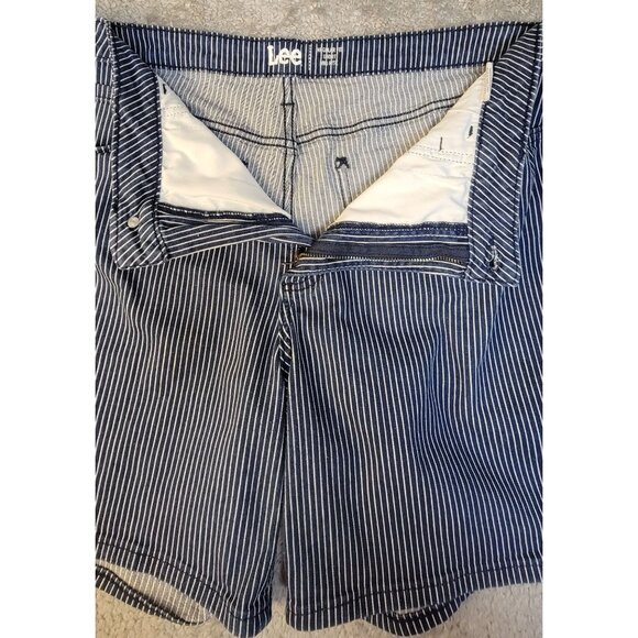 Vintage 1990's Lee Denim Shorts in a Blue and White Railroad Stripe Pattern. Si - Picture 2 of 13